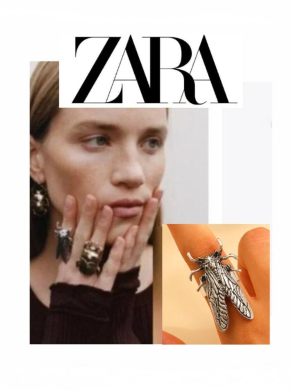 New Zara Insect Fashion Adjustable Open Ring Silver